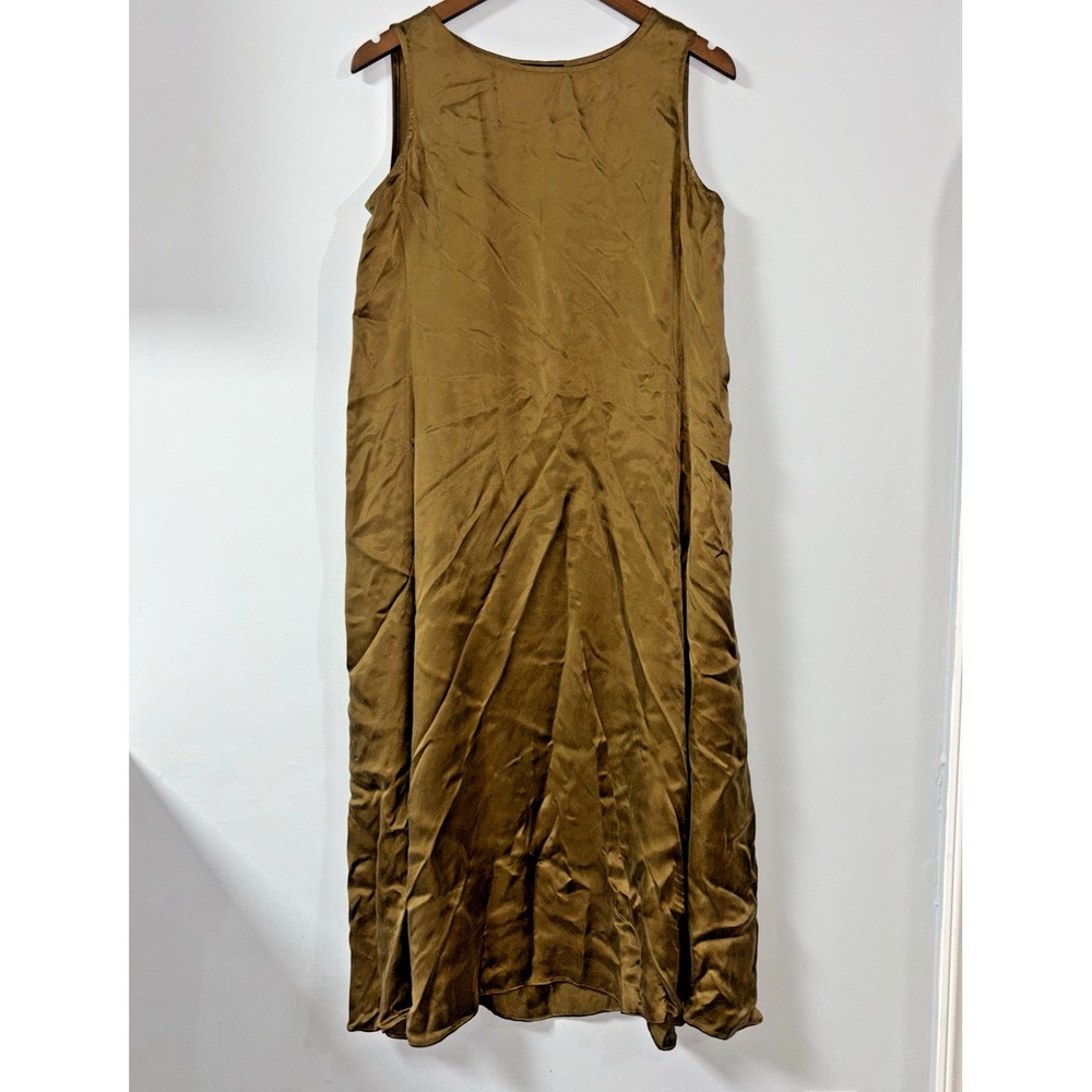Eileen Fisher Black Sleeveless Cupro Scoop Neck Midi Dress Size Medium Gold